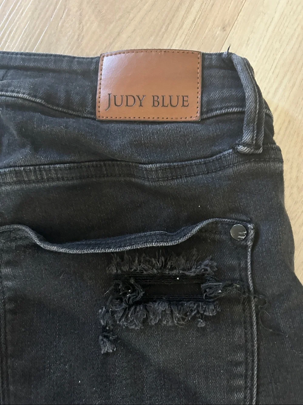 Judy Blue Distressed Flare Jeans 14W Black Stretch Denim Classic Casual